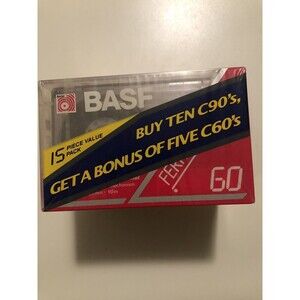 Lot of 5 BASF Ferro Extra Type I 90 Minute Blank Audio Cassette Tapes New/Sealed